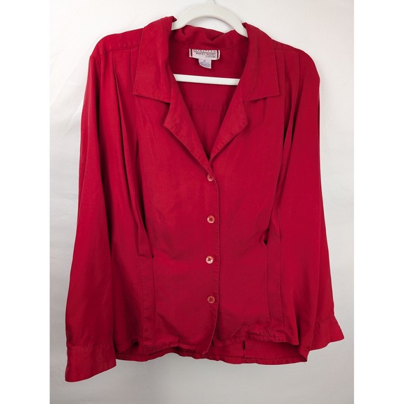 Nordstrom Tops - Vintage Nordstrom 100% Silk Button Shirt Sz 12 Red Career Collar Workwear Office